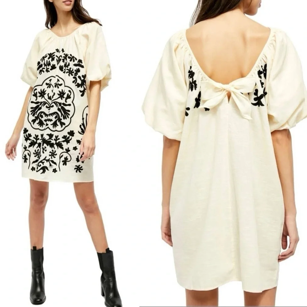 Free People Fiona Embroidered Mini Dress Ivory Combo size XS